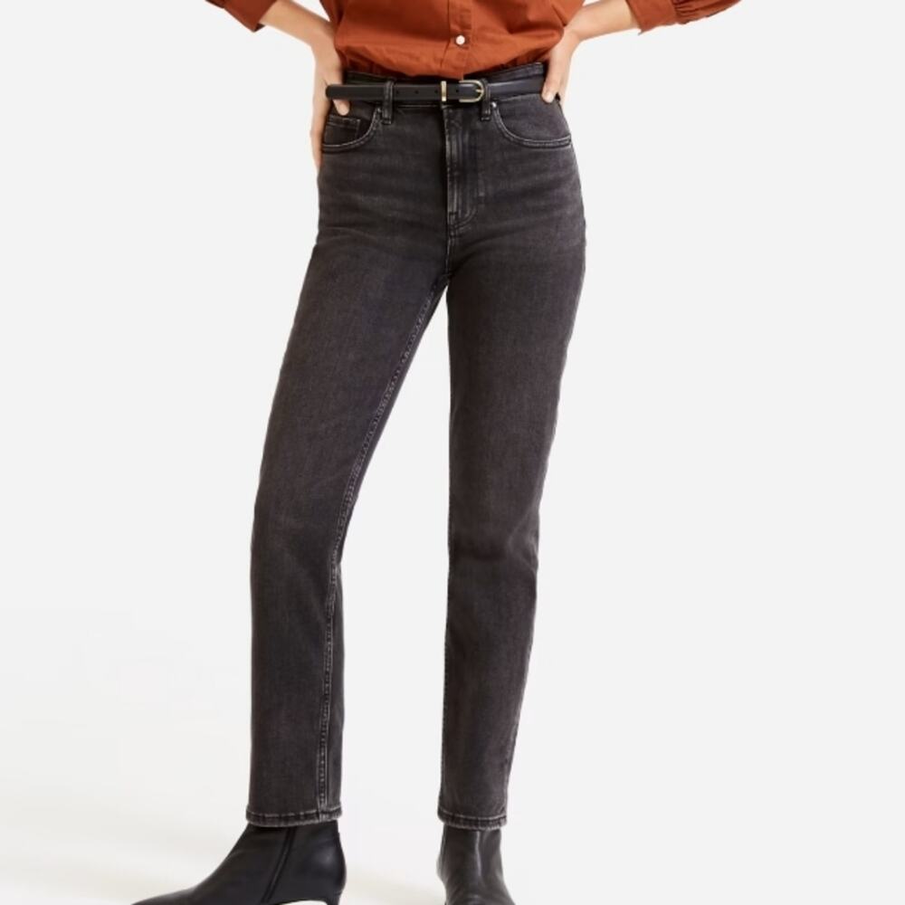 Everlane High-Rise Straight Leg Black Denim Jeans Size 25 Classic Black Clean